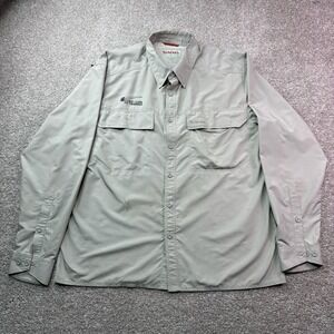 Simms Button Up Shirt Men XL Beige Long Sleeve Fishing Gore Creek Fly Fisherman
